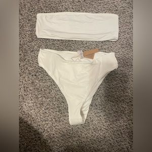 SKIMS Cream High Waisted Bikini Bottoms and Bandeau Top!